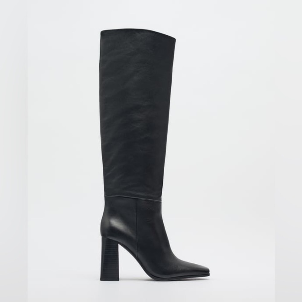 Zara Knee High Heeled Leather Boots - NEVER WORN
